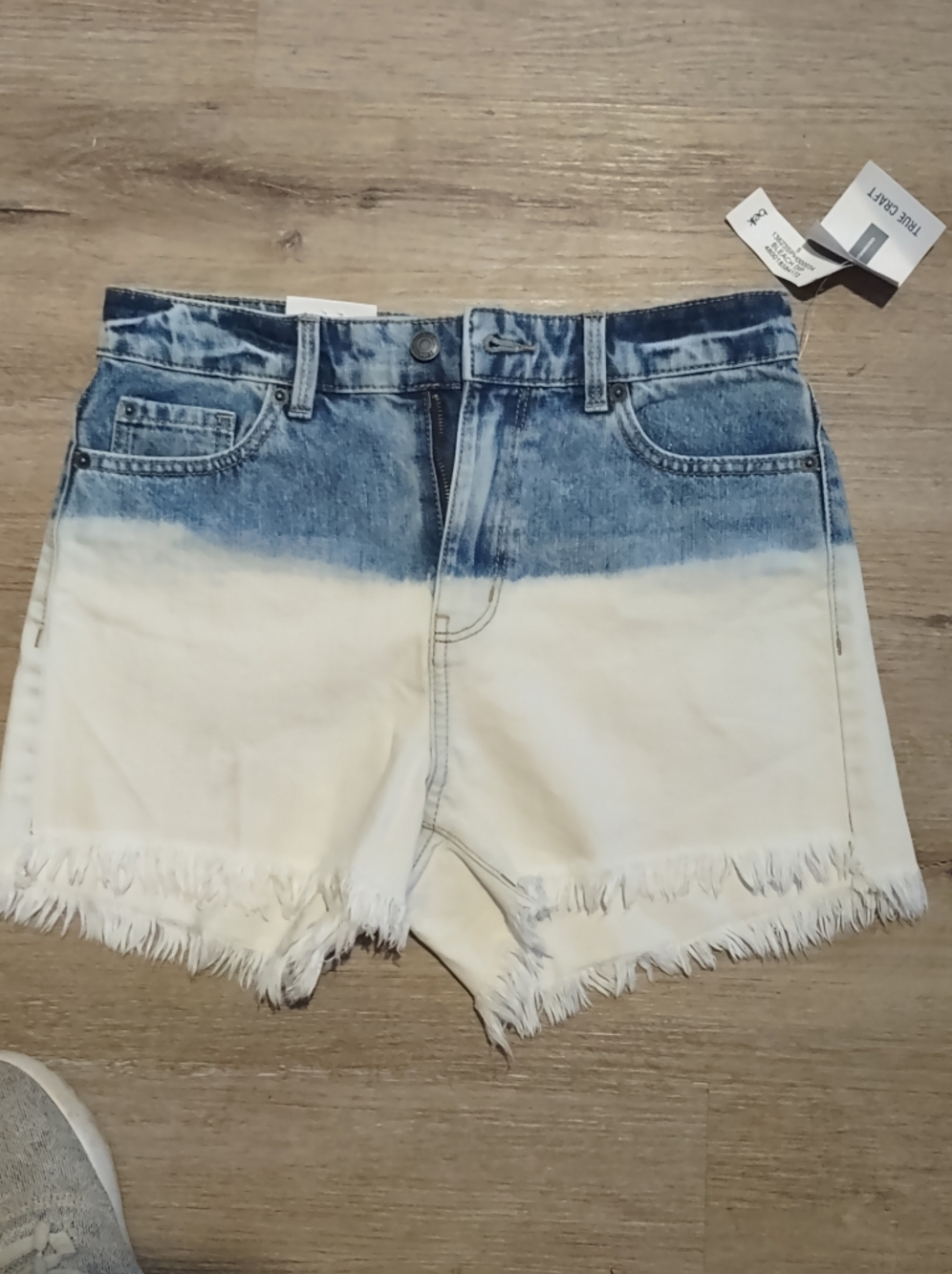 Dip-Dye High-Rise Denim Shorts in Blue and White